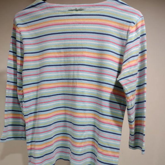 TALBOTS PASTEL STRIPED WOMEN'S PULLOVER SHIRT 3/4 SLEEVES SIZE L - Picture 3 of 6